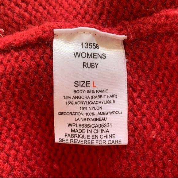 Woolrich Womans Angora Blend Sweater Size L Snowflake Chunk Knit Red - Picture 8 of 10